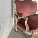 Louis XV style bench in lacquered and gilded beech, 20th century
