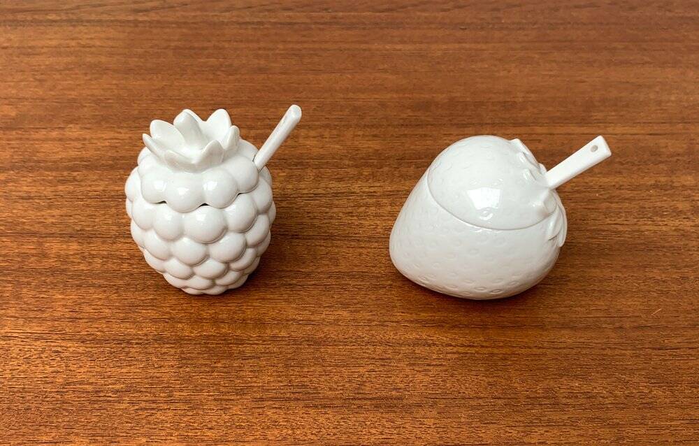 Vintage German porcelain jam pot with lid and spoon from Krömer Porzellan, 1970s, set of 2.