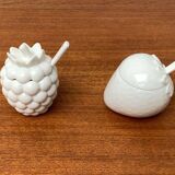 Vintage German porcelain jam pot with lid and spoon from Krömer Porzellan, 1970s, set of 2.