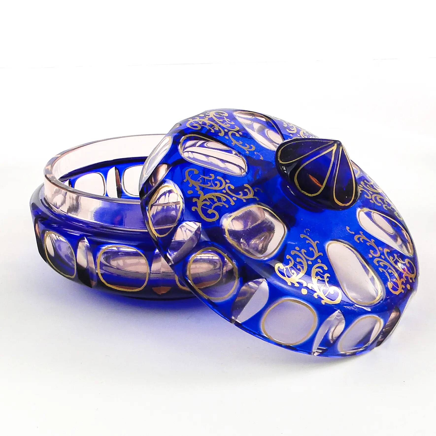 Biedermeier bonbonniere, cobalt glass, Egermann, Germany, 1930s