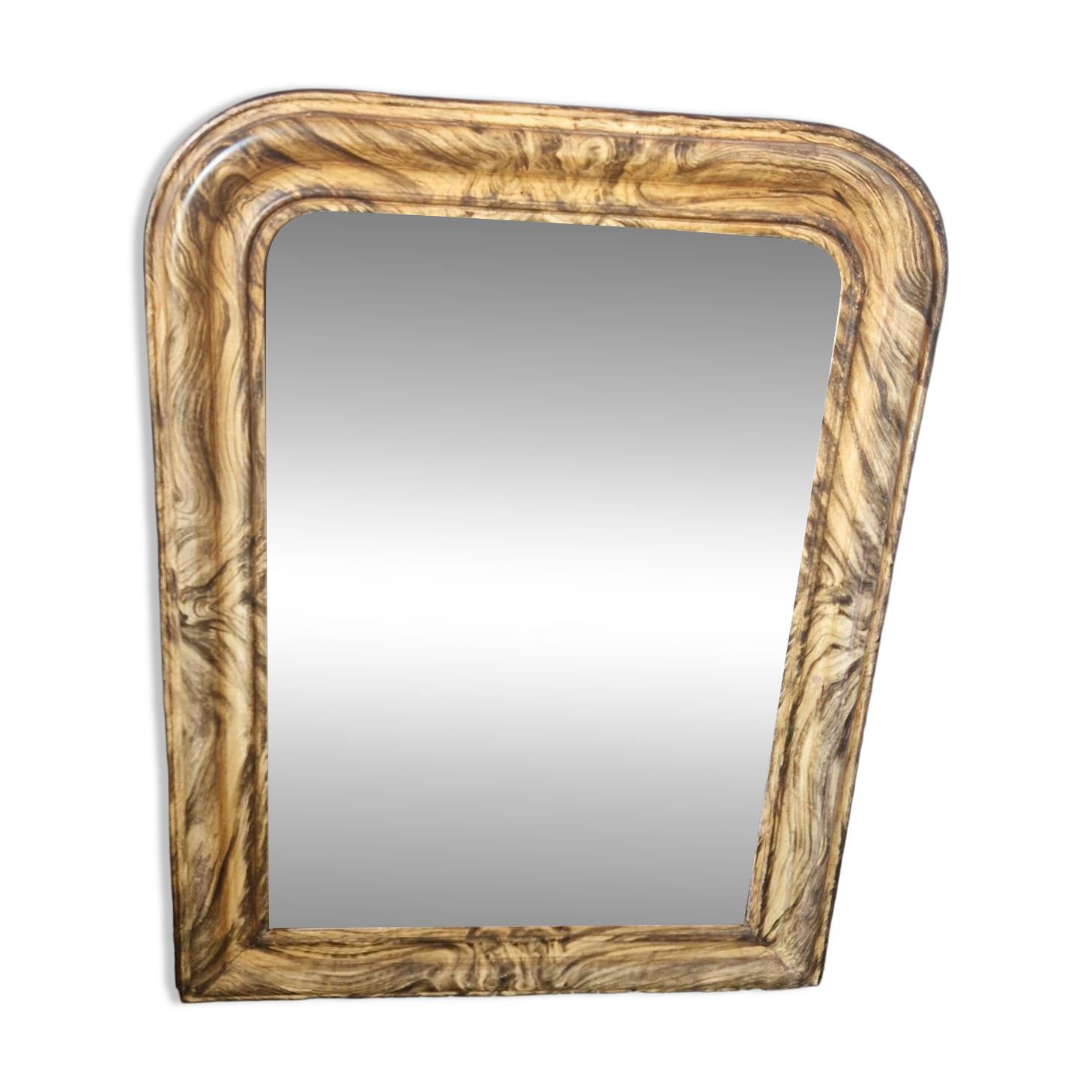 Miroir Louis Philippe décors faux bois  93 x 69 cm
