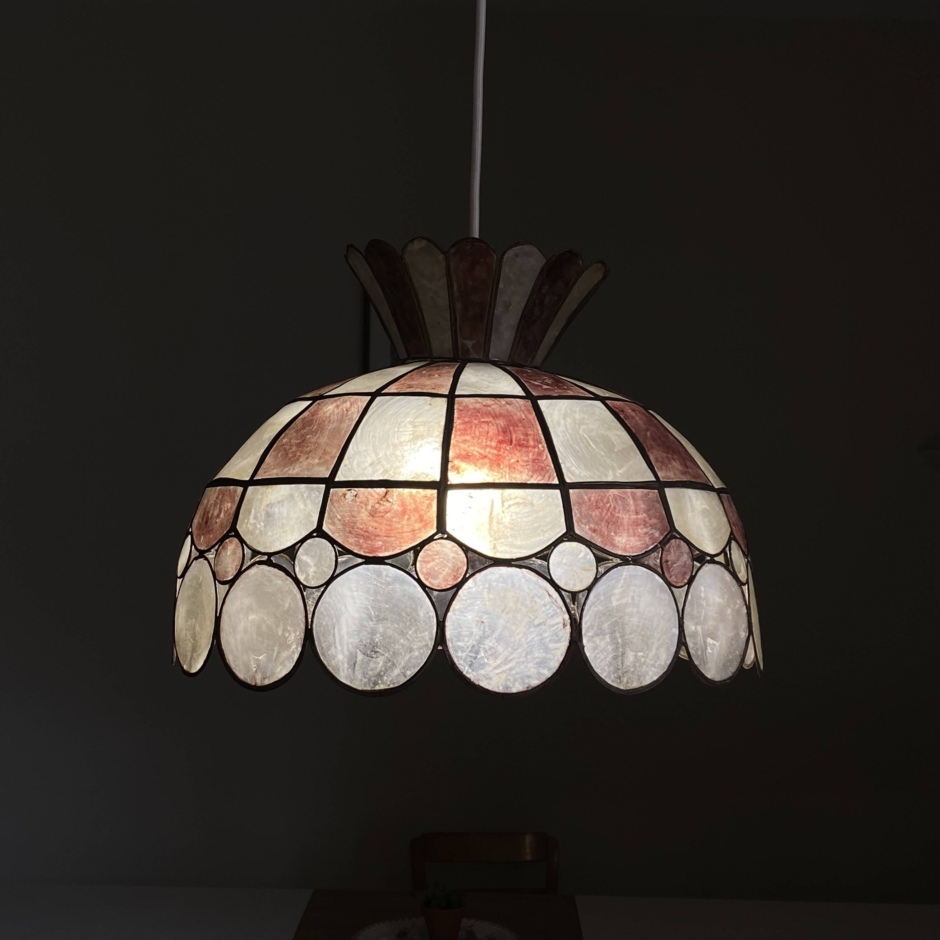 1950s vintage pendant light with mother-of-pearl shade