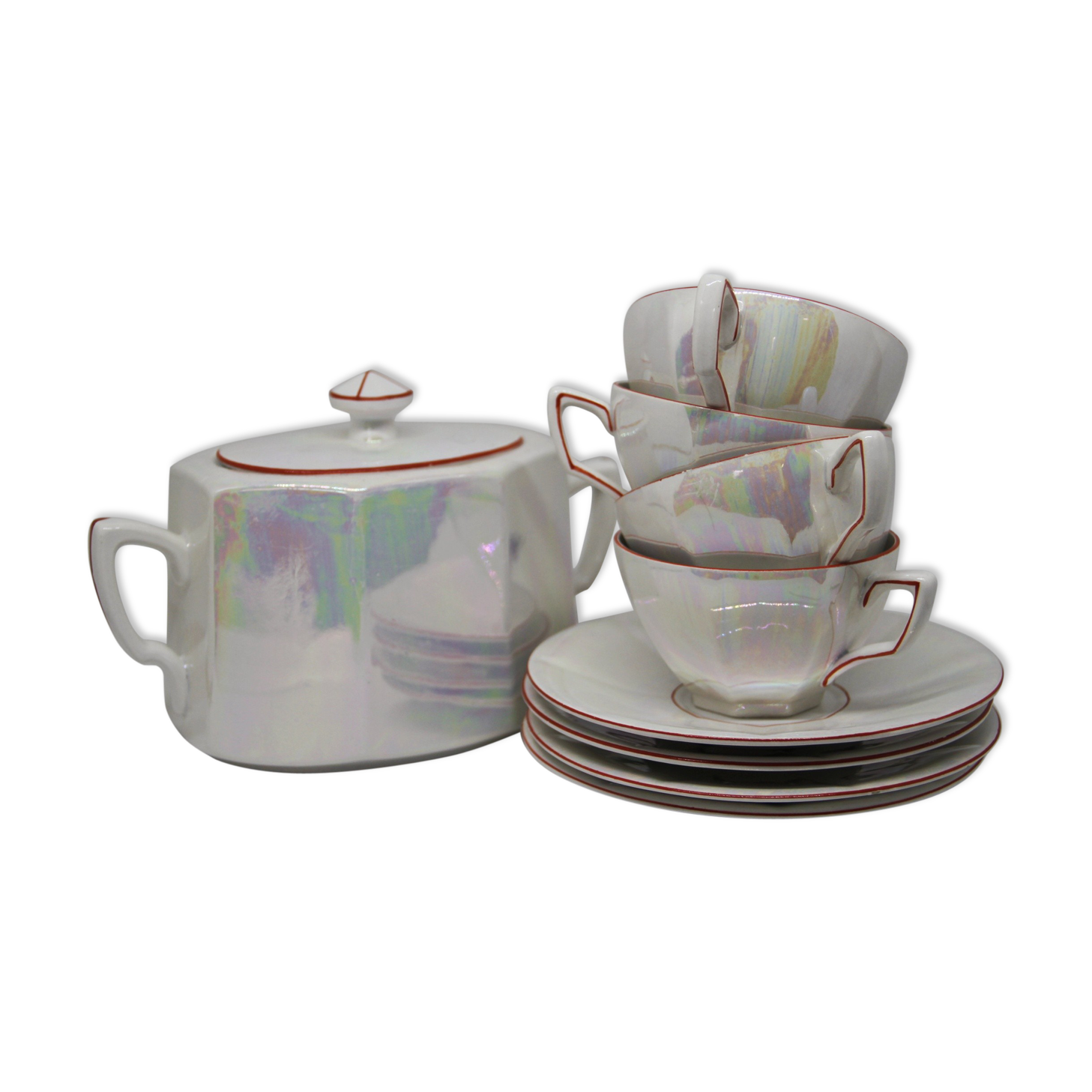 Digoin Coffee Service No.14 / 4 cups - sugar - pearly white and orange