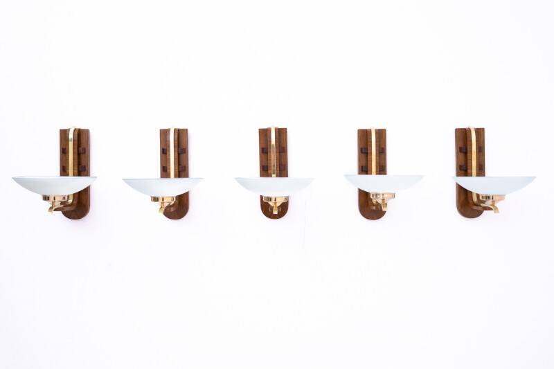 Set of five unique Art Deco wall lamps, Poland, 1950s.