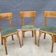 Trio chaises bistrot Baumann 1950 simili vert chiné