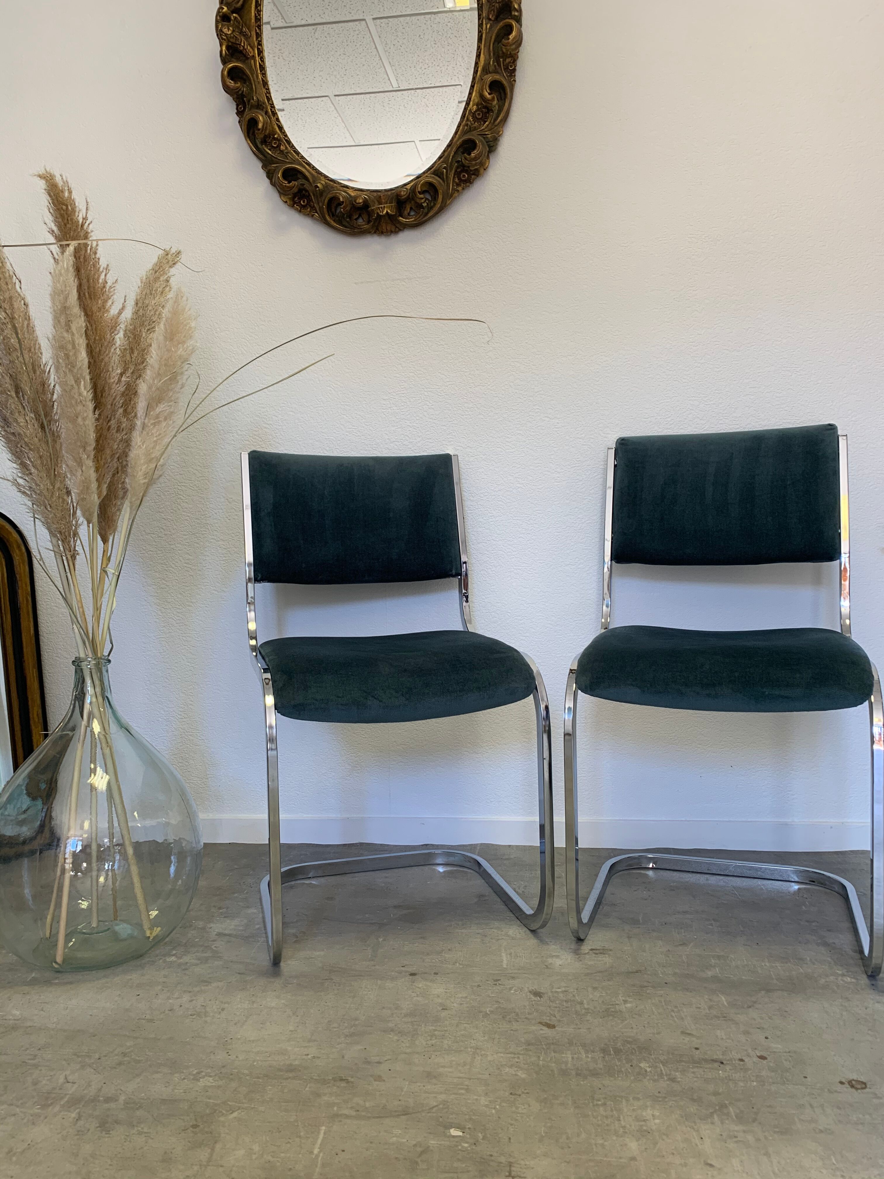 Pair of chrome blue chairs  70