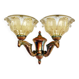 Wall lamp double fires copper metal art deco glassware ezan opalescent gilded