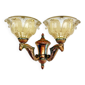 Wall lamp double fires copper metal art deco glassware ezan opalescent gilded