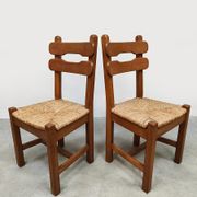 Chaises de salle à manger brutalistes en jonc vintage 1970