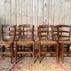 Set of 8 rustic chairs in Louis XV style – Fruitwood, straw seats.
