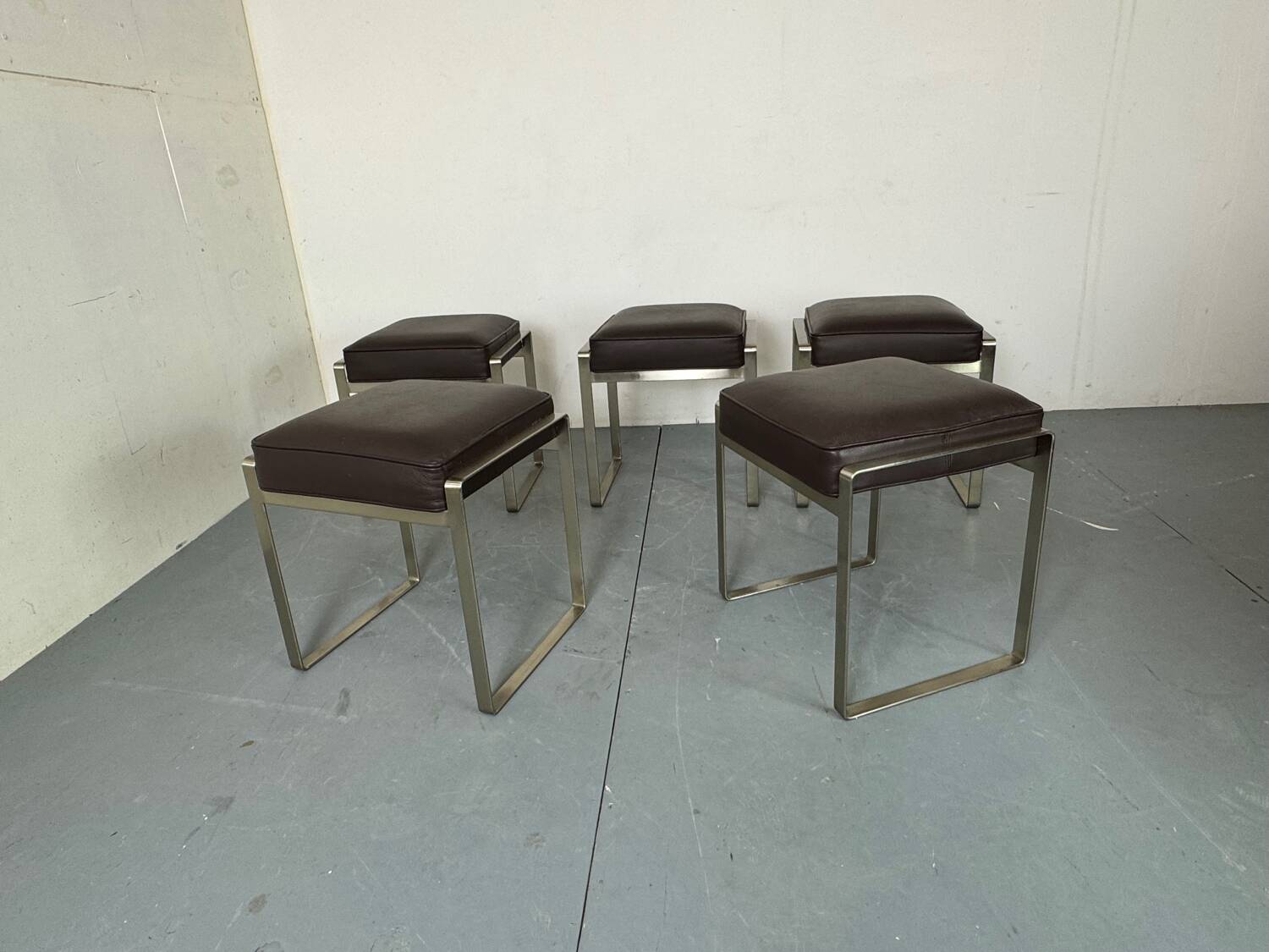 Italian Modern Steel and Brown Leather Stool by Antonio Citterio for Flexf