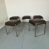 Tabouret italien moderne en acier et cuir marron par Antonio Citterio pour Flexf