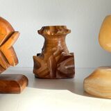 Trio of vintage wood and onyx candle holders