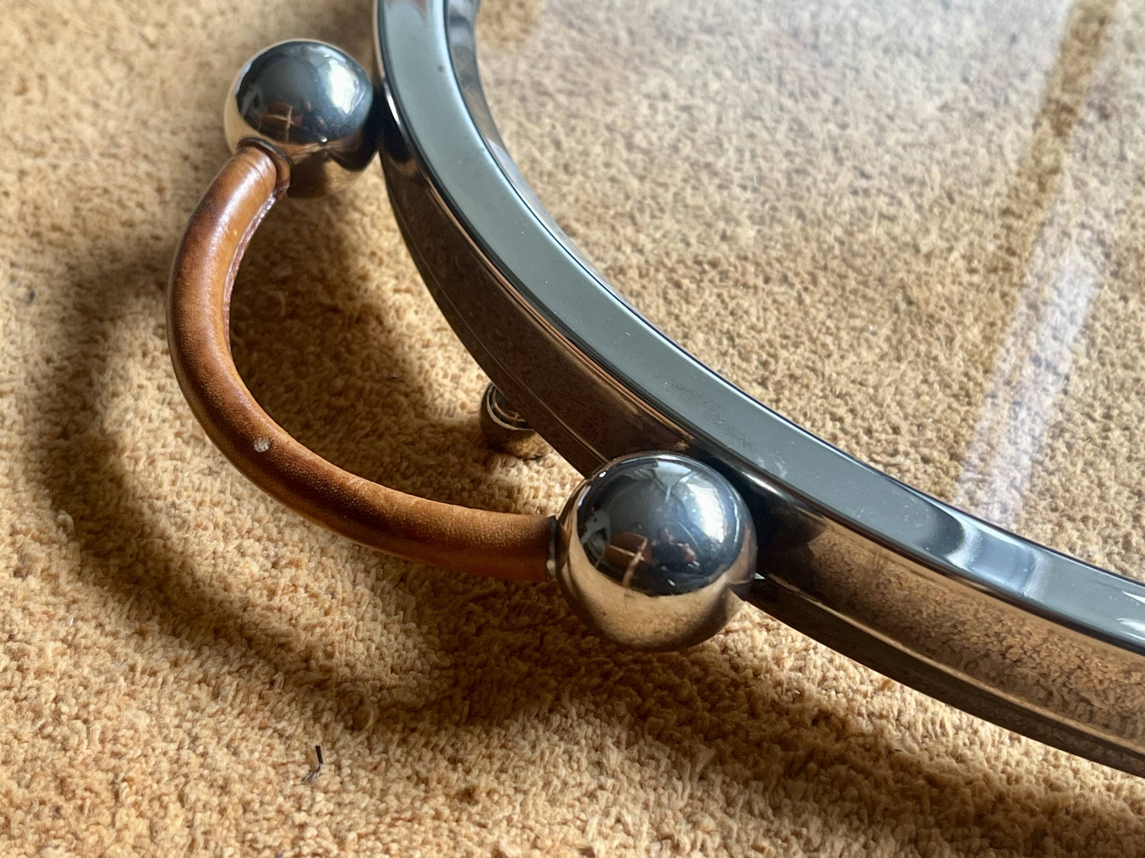 Art Deco tray - Leather & Stainless steel - Very good condition