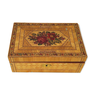 Straw marquetry box souvenir of vintage Biarritz