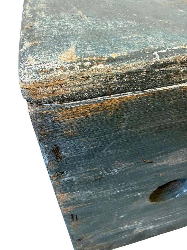 Vintage grey wooden chest with red cross 'first aid'