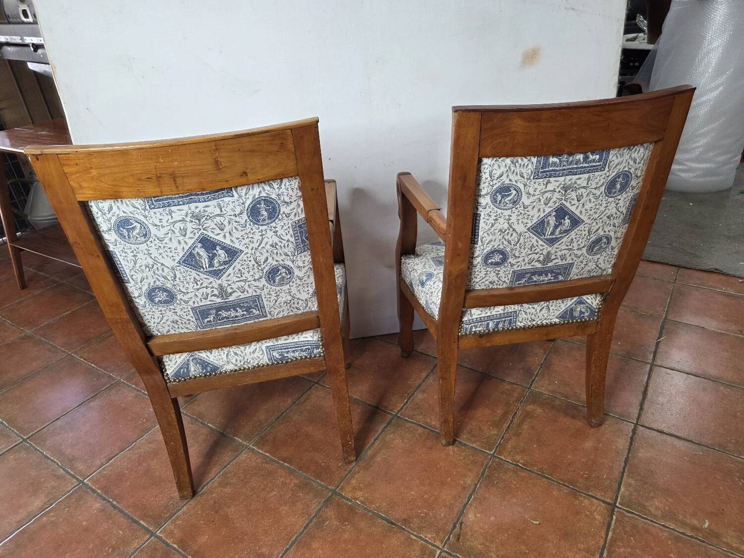 Pair of 19th century restoration armchairs in cherry wood