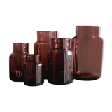 Set 5 vases in blown glass art glass ALLEX, Drôme