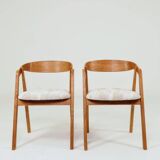 Oak dining chairs set of two, natural wood, jacquard fabric