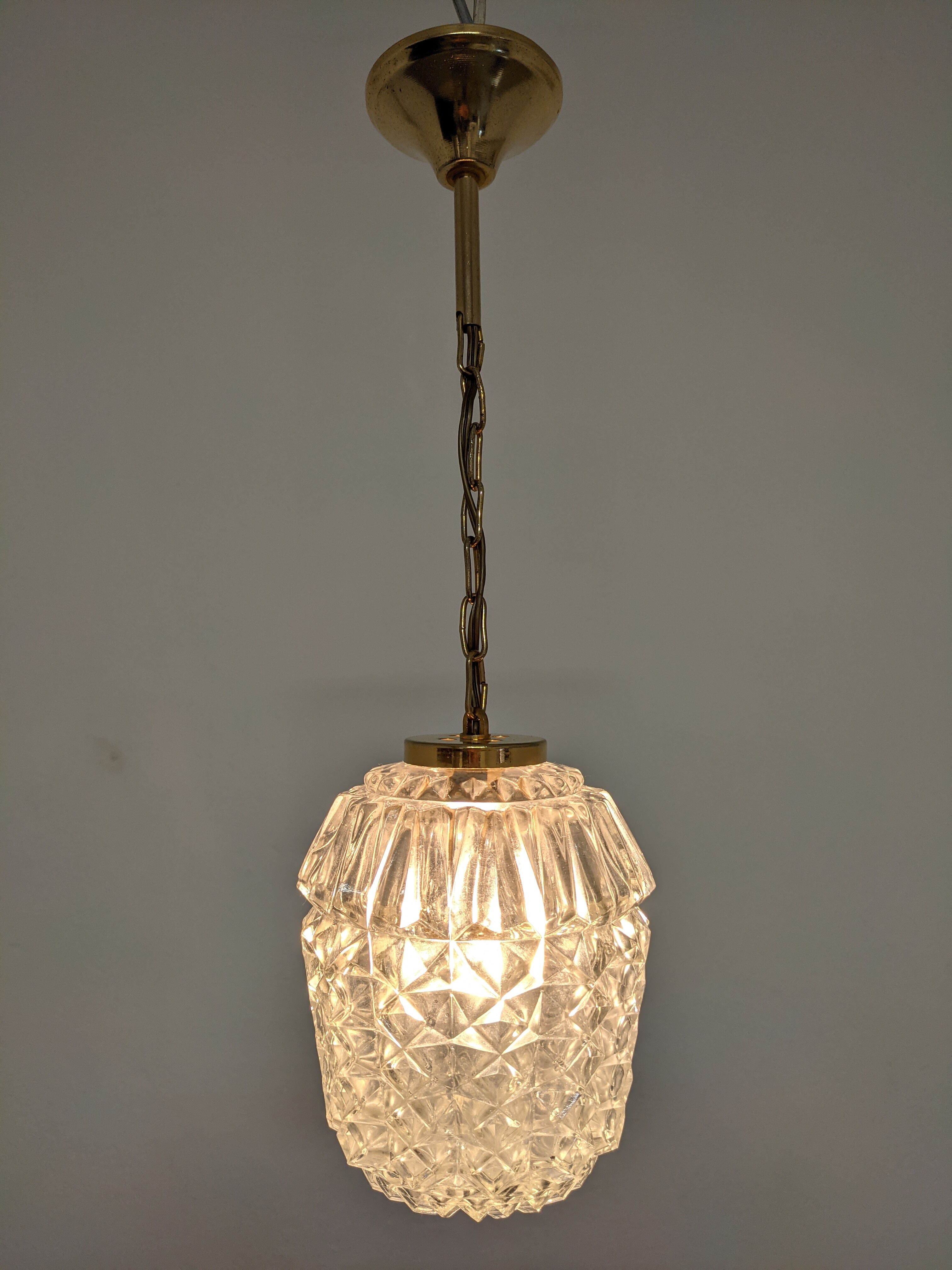 Vintage molded glass pendant lamp from the 50s/60s