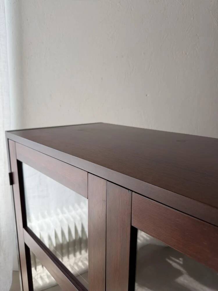 Mid-century display cabinet dark wood glass