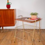Vinyl trolley in teak and gold metal 1960