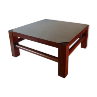 Reversible tray coffee table in solid wood and brushed steel