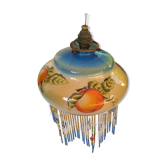 Suspension ancienne opaline et franges perles de verres