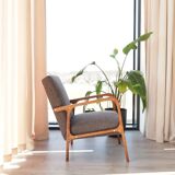 Mid Century Armchair Cacao Tweed Upholstery, 1960, Poland