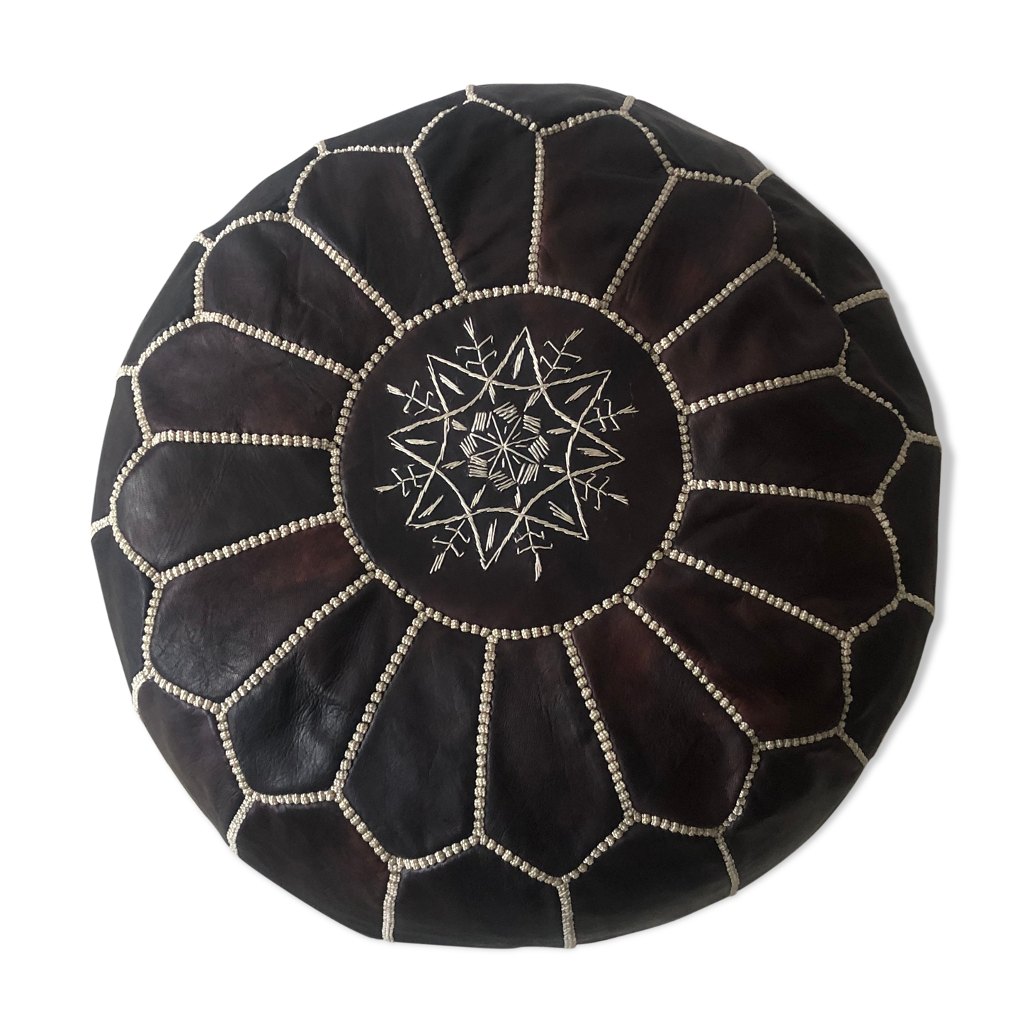 Moroccan-style chocolate leather Pouf