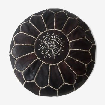 Moroccan-style chocolate leather Pouf