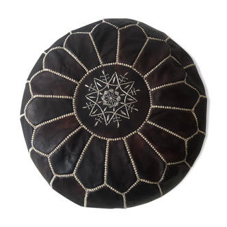 Moroccan-style chocolate leather Pouf