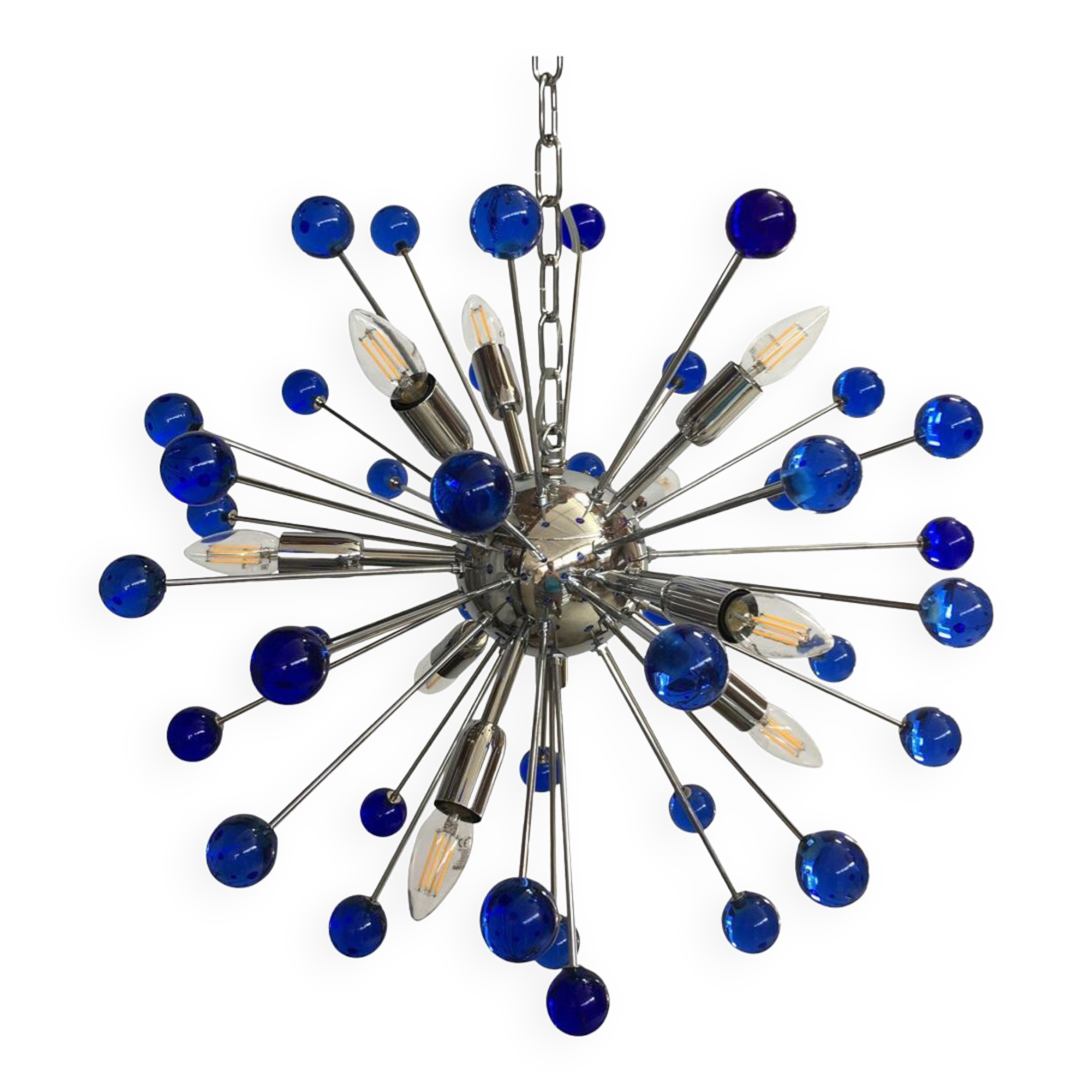 Blue “star” murano glass oval sputnik chandelier