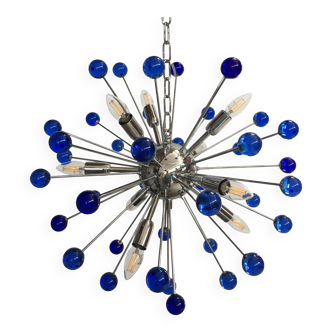 Blue “star” murano glass oval sputnik chandelier