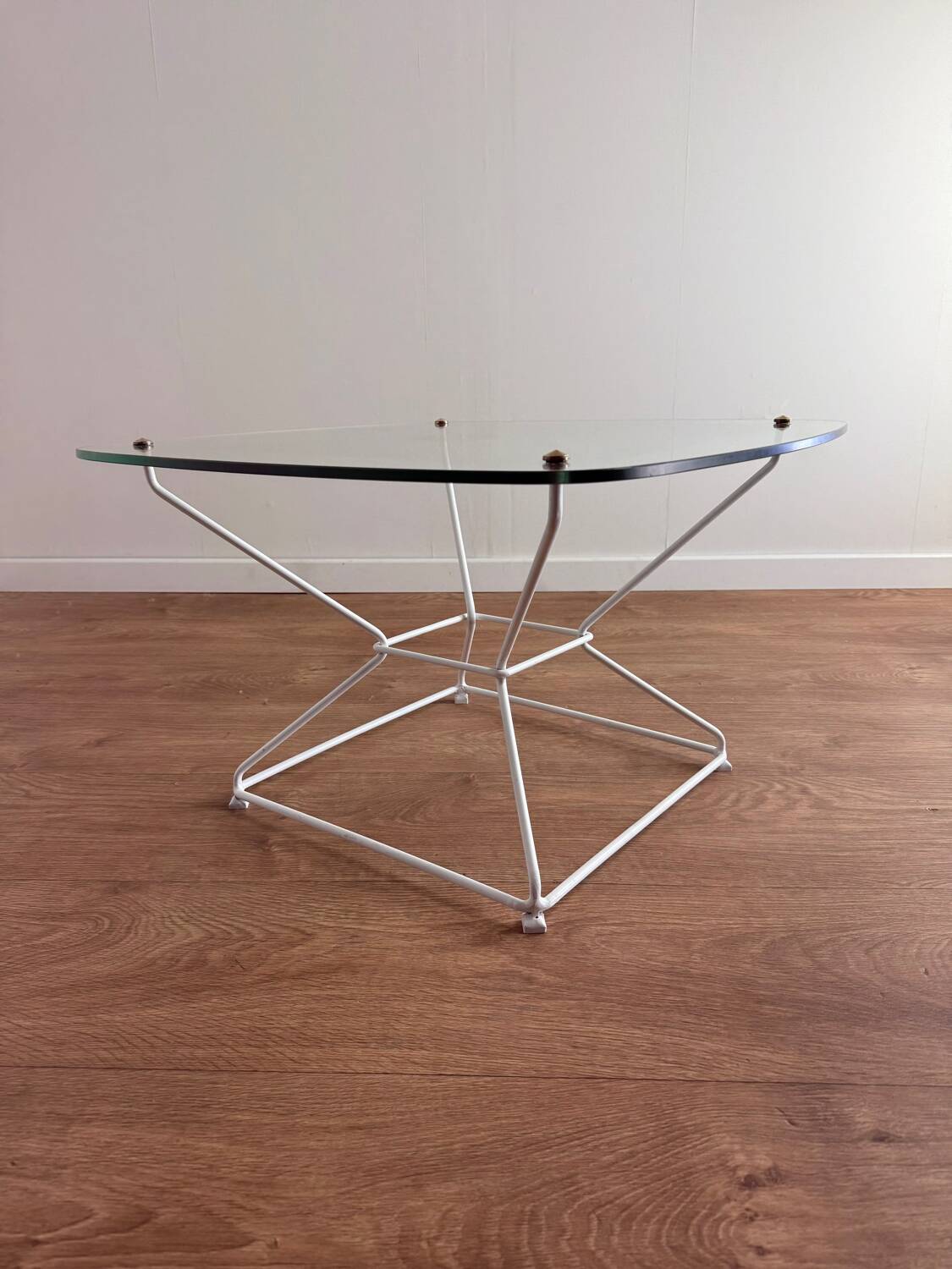 Glass coffee table with steel base