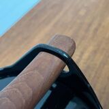 Black enamelled cast iron pot with a teak handle in mid-century style by Timo Sarpaneva for Rosenlew of Finland, 1960s.