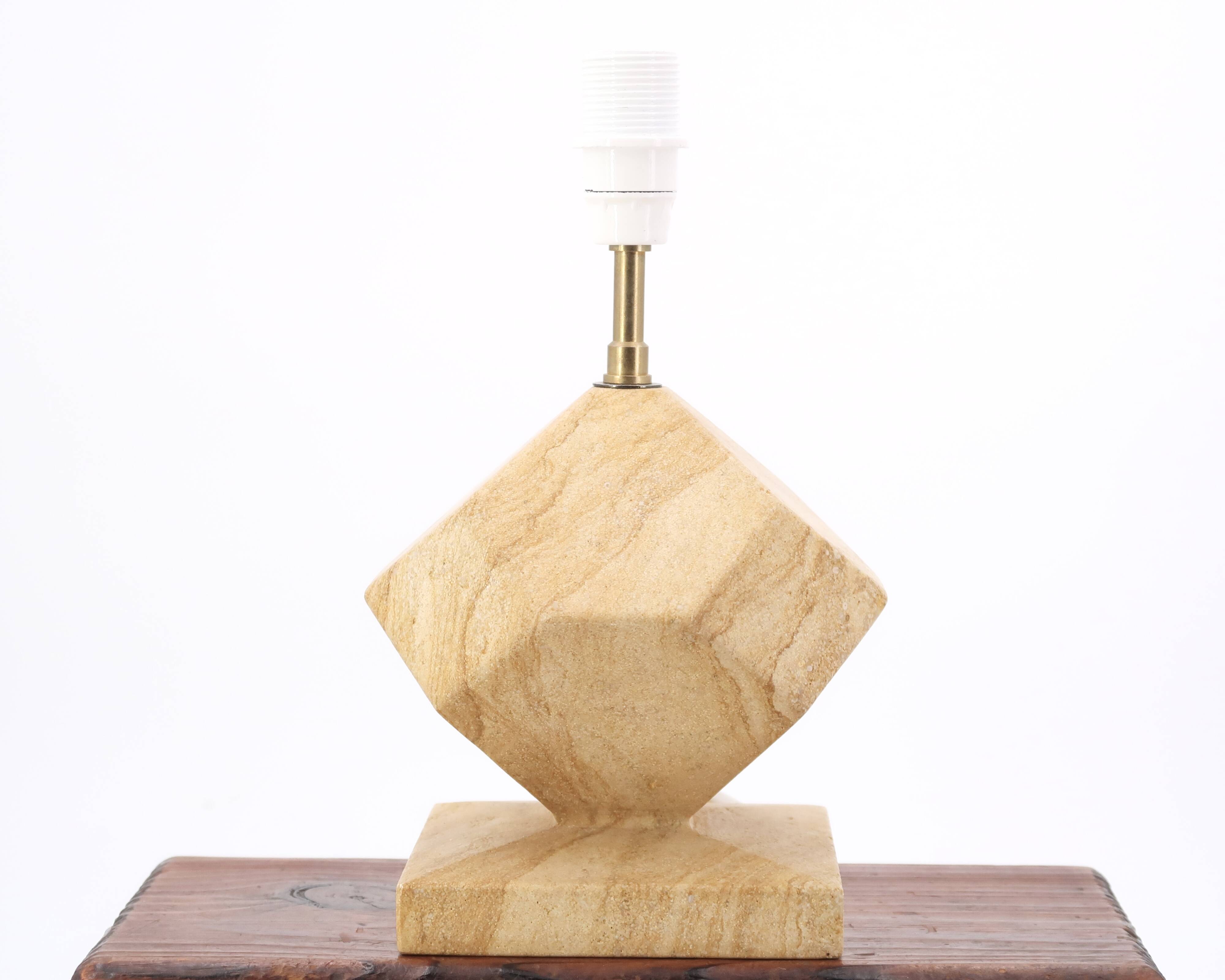 Beige marble lamp, raffia lampshade, 1970s