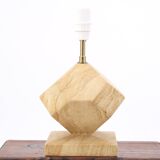 Lampe beige en marbre, abat jour en raphia, années 70