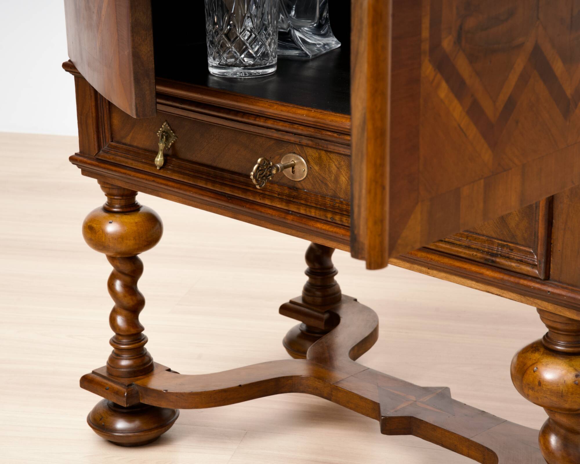 Neo-Baroque German Walnut Cocktail Cabinet, 1900s