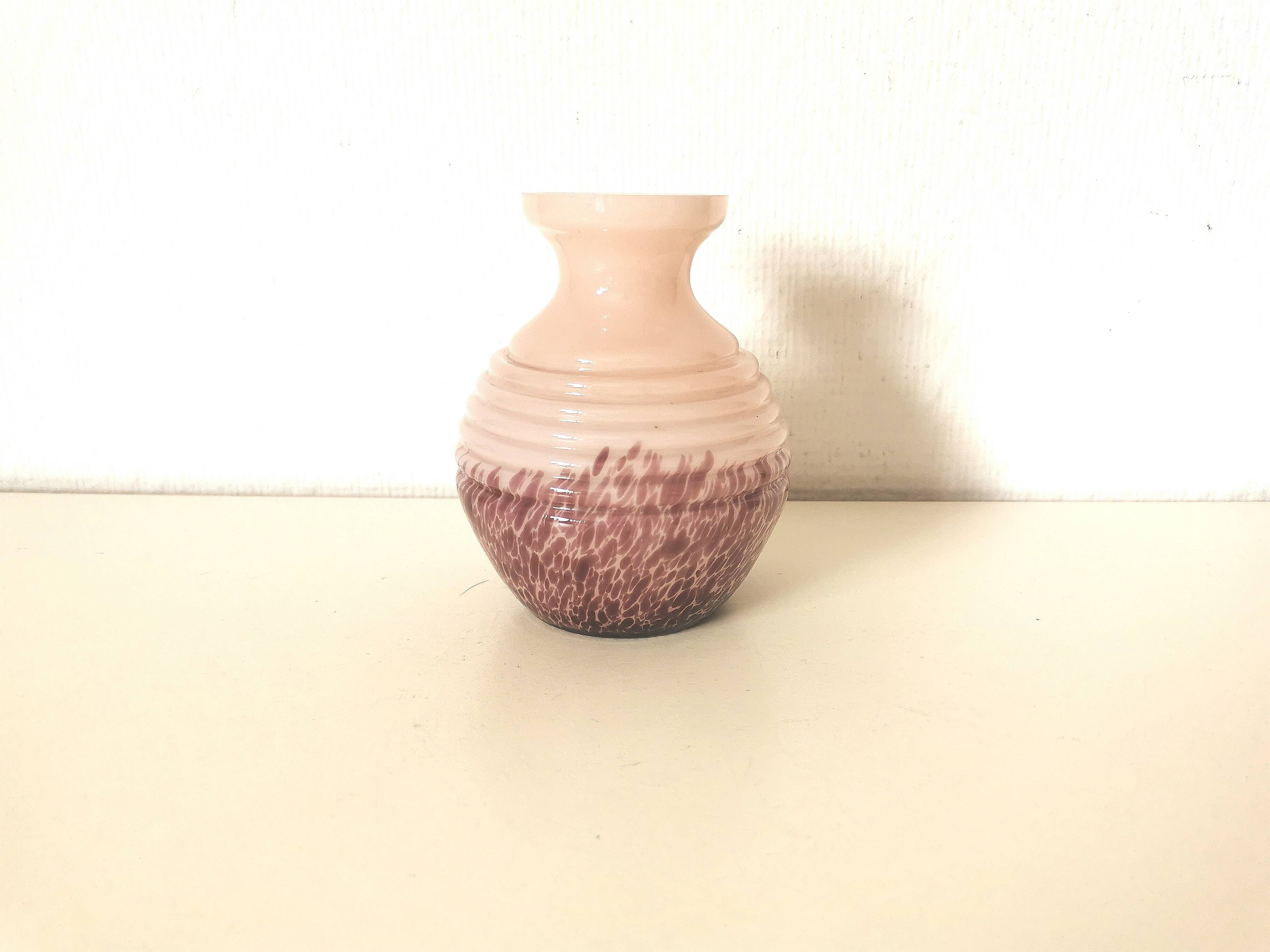 round opaline vase, pink and purple, 1940s