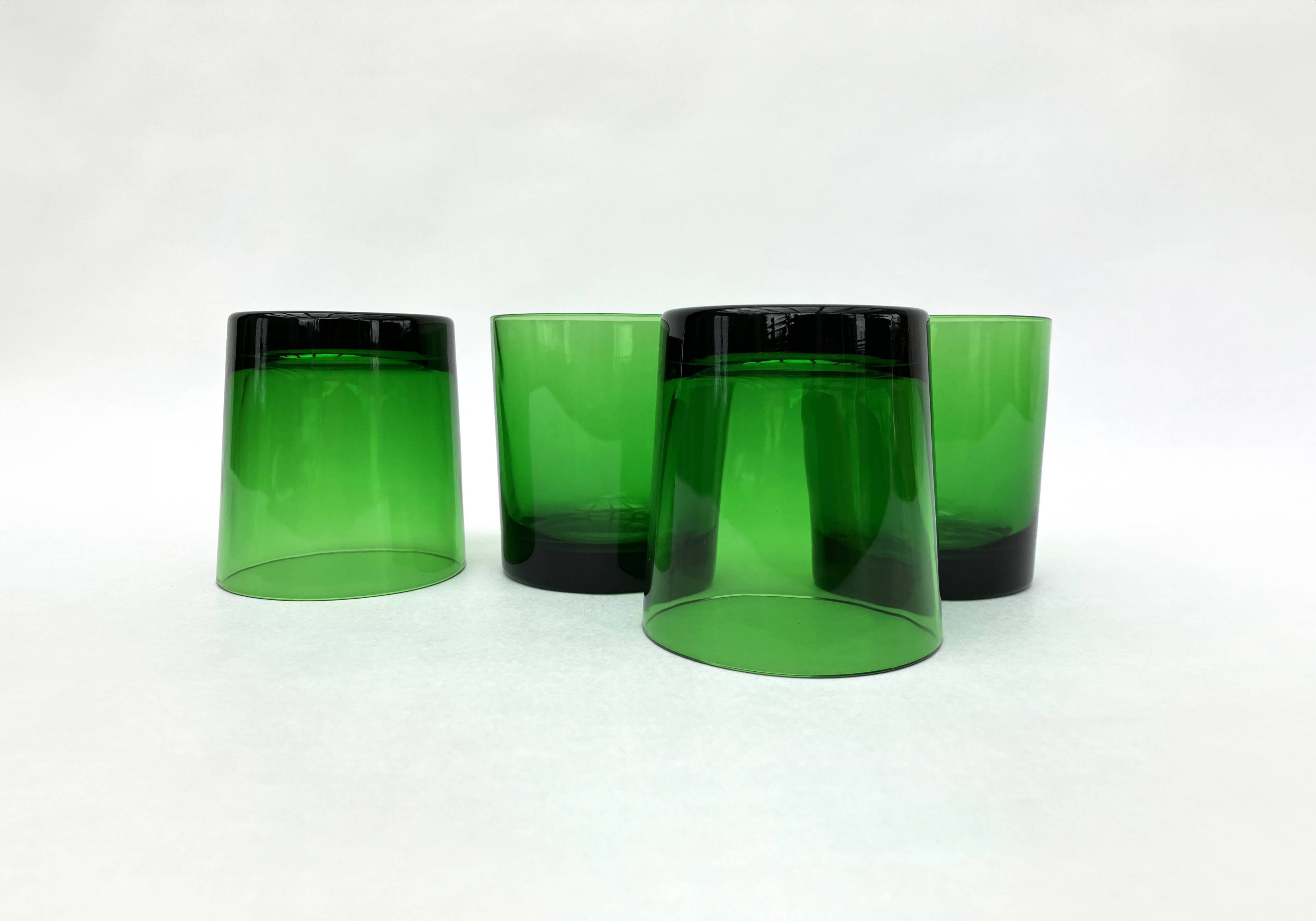 4 emerald green glass tumblers, 1970
