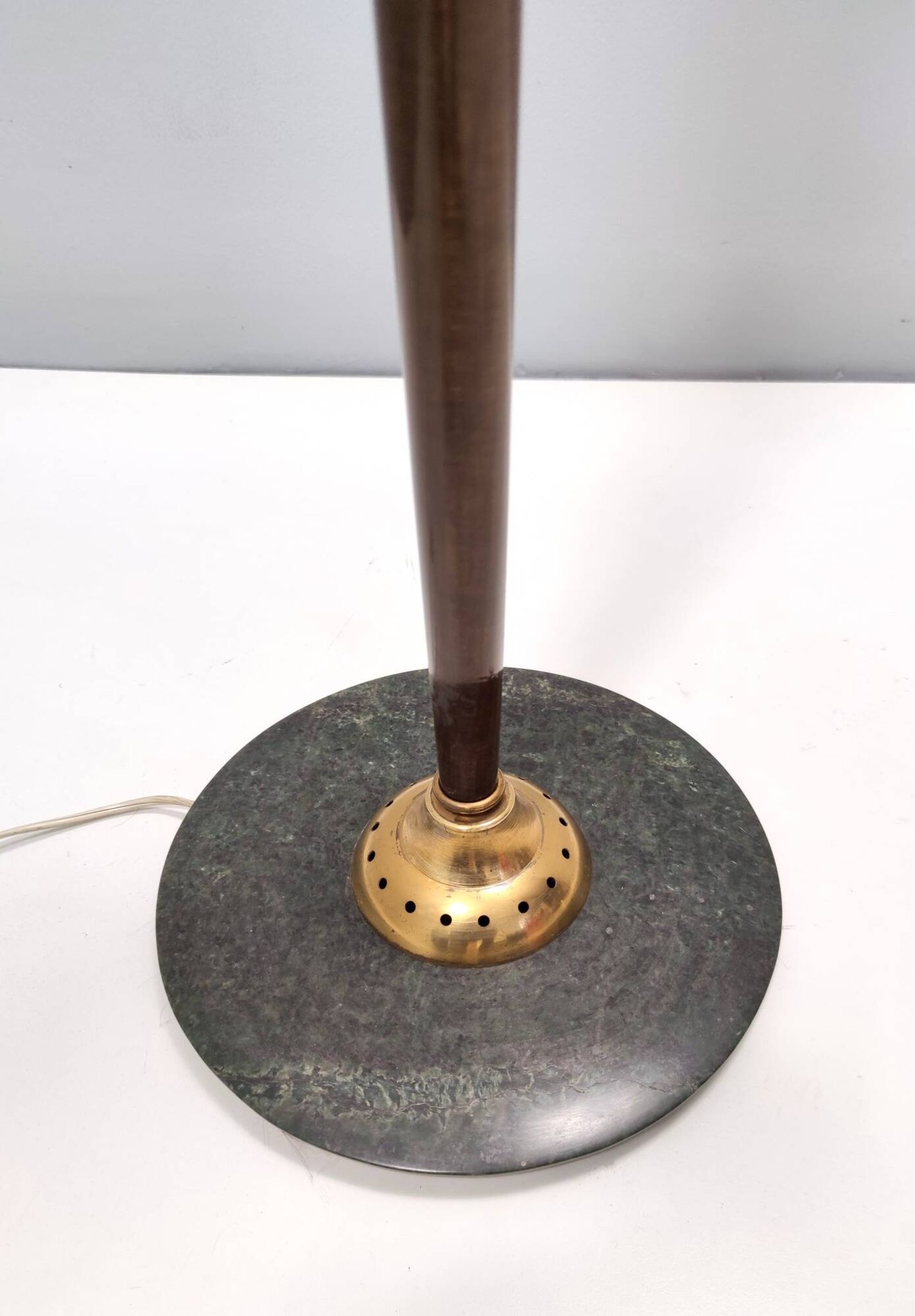 Opaline Glass, Beech and Brass Floor Lamp with Marble Base, Italy