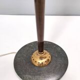 Opaline Glass, Beech and Brass Floor Lamp with Marble Base, Italy