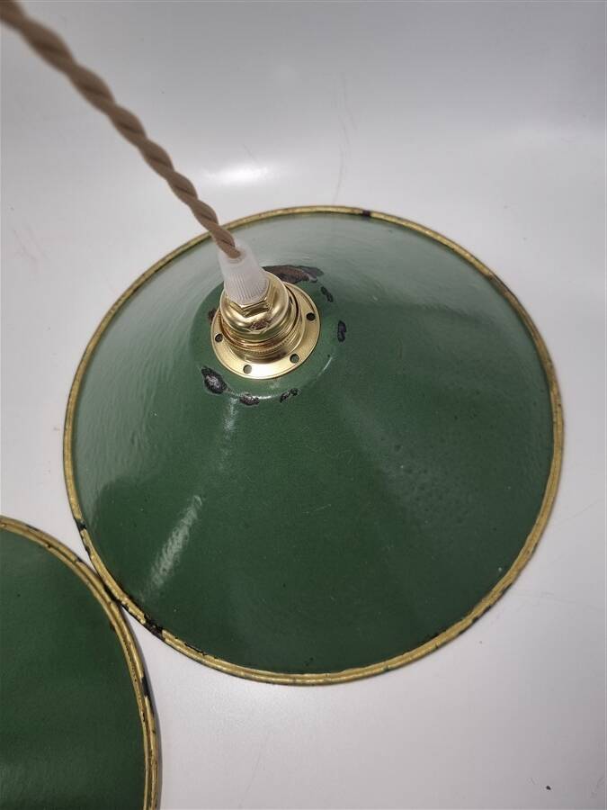 Pair of conical suspensions in green enamelled sheet metal