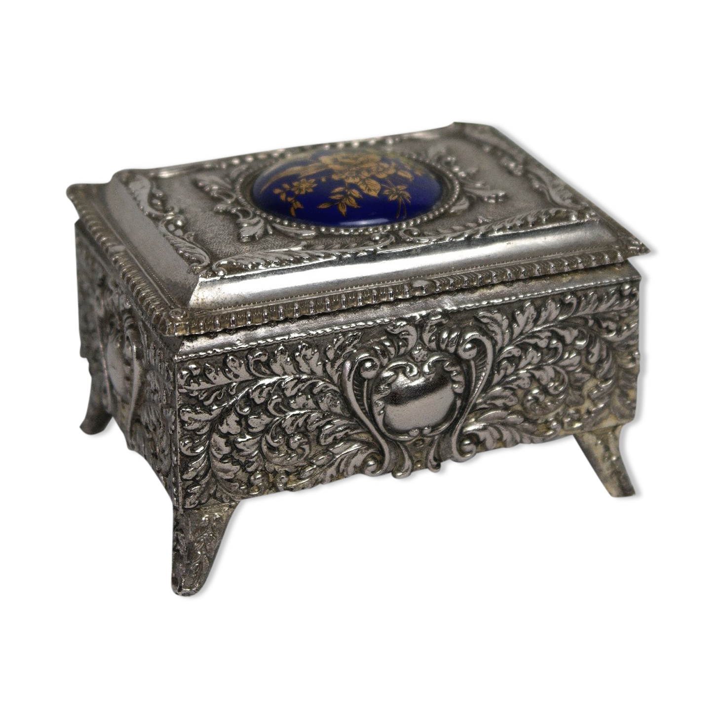 Vintage Silver Metal Jewelry Box Japan
