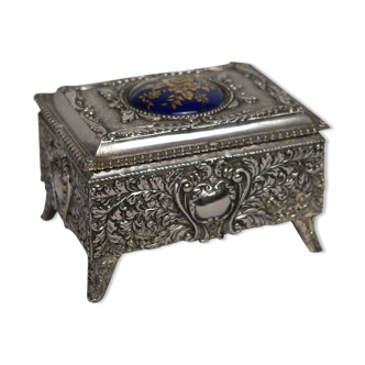 Vintage Silver Metal Jewelry Box Japan