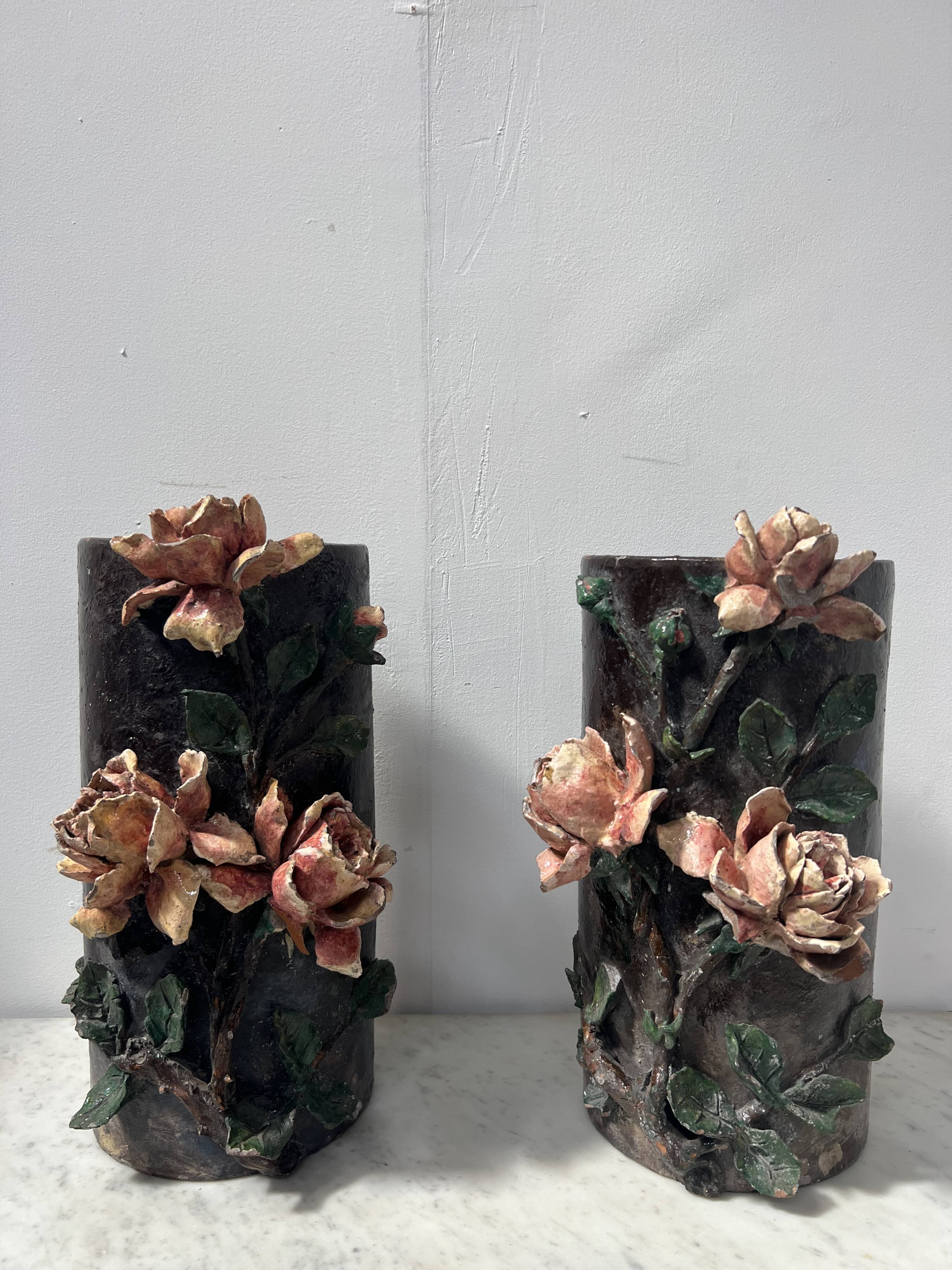 Pair of 20th century slip tube vases