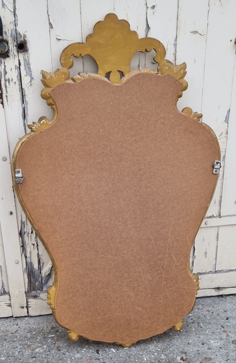 Large golden mirror baroque rocaille spirit, vintage 56x99cm