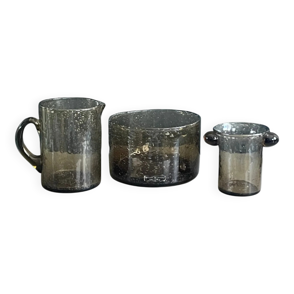 Ensemble en verre bulle fumé Bendor