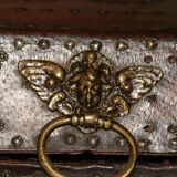 17th century studded leather travel trunk, richly decorated